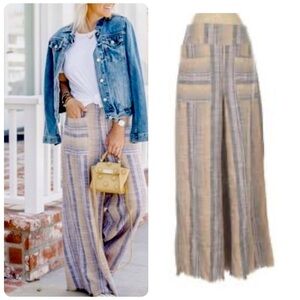 Free People Moonlight pull In Linen Blend Striped Pants